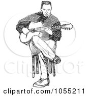 Royalty Free Vector Clip Art Illustration Of A Black And White Sketched Guitarist by Any Vector