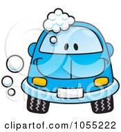 Happy Blue Car With Soap Bubbles