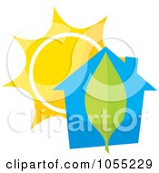 Poster, Art Print Of Blue House With A Leaf And Sun