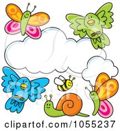 Royalty Free Vector Clip Art Illustration Of Happy Animals And Bugs Around A Cloud