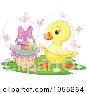 Poster, Art Print Of Cute Easter Chick By An Easter Basket