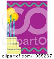 Poster, Art Print Of Birthday Frame Of A Tiered Cake With Three Candles On Purple