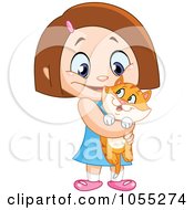 Poster, Art Print Of Happy Girl Holding Her Orange Kitty