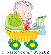 Royalty Free Vector Clip Art Illustration Of A Baby Girl In A Stroller by Alex Bannykh