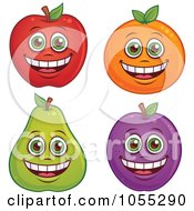 Digital Collage Of Happy Apple Orange Pear And Plum Characters