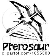 Black And White Woodcut Styled Pterosaurs Dinosaur