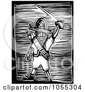 Poster, Art Print Of Black And White Woodcut Styled Pirate Holding A Sword