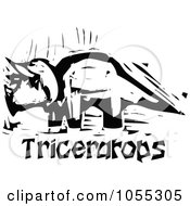 Black And White Woodcut Styled Triceratops Dinosaur
