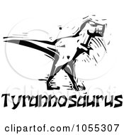 Black And White Woodcut Styled Tyrannosaurus Dinosaur