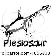Black And White Woodcut Styled Plesiosaur Dinosaur