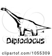 Royalty Free Vector Clip Art Illustration Of A Black And White Woodcut Styled Diplodocus Dinosaur