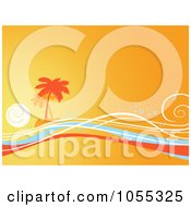 Poster, Art Print Of Orange Tropical Island And Waves Background