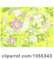 Poster, Art Print Of Background Of Pink Green And White Flowers On Green