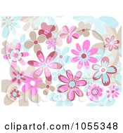 Poster, Art Print Of Background Of Tan Pink And Blue Flowers On White