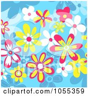 Poster, Art Print Of Background Of Flowers On Blue