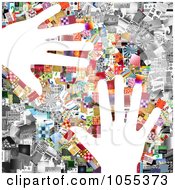Poster, Art Print Of Background Of Hands Over A Collage Of Of Pictures On White - 1