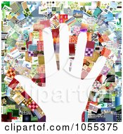 Poster, Art Print Of Background Of A Hand Over A Collage Of Of Pictures On White