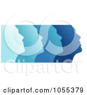 Poster, Art Print Of Profiled Blue Faces On White