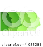 Poster, Art Print Of Profiled Green Faces On White