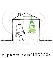 Poster, Art Print Of Stick Man In A House With An Eco Friendly Light Bulb