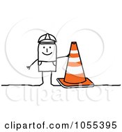 Poster, Art Print Of Stick Construction Worker Man With A Cone
