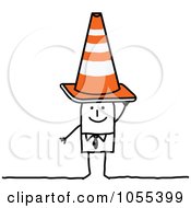 Stick Man Wearing A Construction Cone On His Head