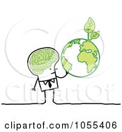 Poster, Art Print Of Stick Man With A Green Brain And Globe