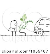 Poster, Art Print Of Stick Man Fueling His Eco Friendly Car