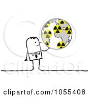 Stick Man Holding A Globe With Radiation Symbols