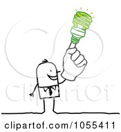 Royalty Free Vector Clip Art Illustration Of A Stick Man With A Green Idea