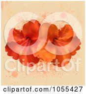 Poster, Art Print Of Orange And Red Hibiscus Flowers On Beige With Splatters