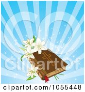 Poster, Art Print Of Easter Lilies On A Bible Over Blue Rays