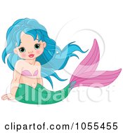 Poster, Art Print Of Cute Blue Haired Mermaid Girl