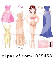 Royalty Free Vector Clip Art Illustration Of A Young Woman With Different Dresses by Pushkin