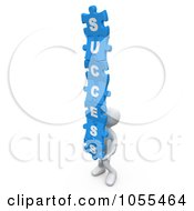 Royalty Free CGI Clip Art Illustration Of A 3d Blue Man Holding Success Puzzle Pieces