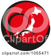 Royalty-Free Clip Art Illustration Of Black Tsunami Waves Over Japan On A Red Globe