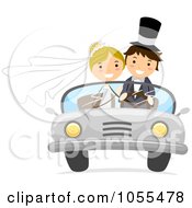 Poster, Art Print Of Wedding Couple In A Convertible Car
