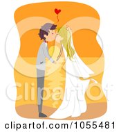 Poster, Art Print Of Bride And Groom Kissing At Sunset