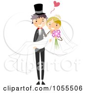 Poster, Art Print Of Happy Wedding Couple The Groom Carrying The Bride