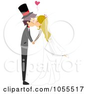 Poster, Art Print Of Bride And Groom Kissing With A Heart