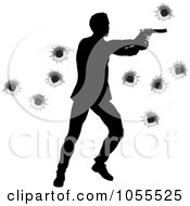 Poster, Art Print Of Silhouetted Action Hero Shooting Over Bullet Holes - 3