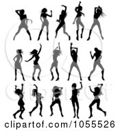 Royalty Free Vector Clip Art Illustration Of A Digital Collage Of Blakc Silhouetted Ladies Dancing