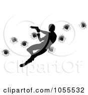 Poster, Art Print Of Silhouetted Action Hero Shooting Over Bullet Holes - 2
