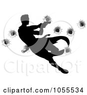 Poster, Art Print Of Silhouetted Action Hero Shooting Over Bullet Holes - 1