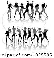 Poster, Art Print Of Digital Collage Of Borders Of Black Silhouetted Women Dancing
