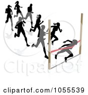 Poster, Art Print Of Silhouetted Runners A Woman Breaking Through The Finish Line