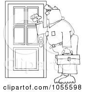 Poster, Art Print Of Coloring Page Outline Of A Worker Man Knocking On A Door