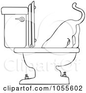 Poster, Art Print Of Coloring Page Outline Of A Cat Drinking From A Toilet