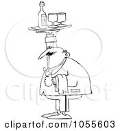 Poster, Art Print Of Coloring Page Outline Of A Chubby Male Waiter Holding A Tray Of Wine Over His Head