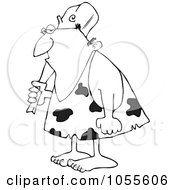 Royalty Free Vector Clip Art Illustration Of A Coloring Page Outline Of A Neanderthal Man Carrying A Club